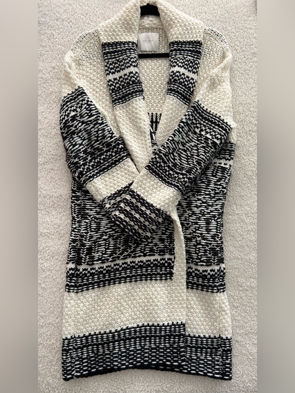 Lucky Brand Black & Cream Patterned Open-Front Women's Sweater Cardigan S